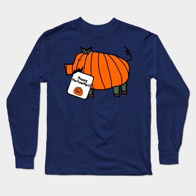 Pumpkin Pig with Halloween Horror Greeting Long Sleeve T-Shirt by ellenhenryart